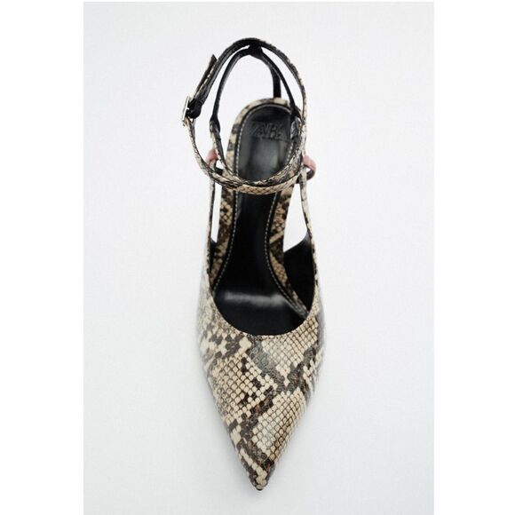 ZARA- Pointed Animal Print & Buckle Closure at Ankle High Heeled Shoes  US 7.5 - Picture 3 of 9